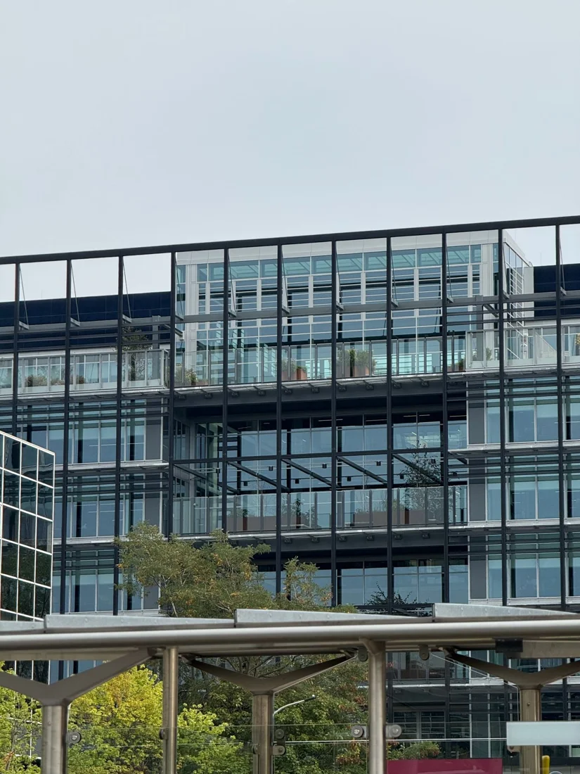 Exterior of a modern commercial building; representative stock photograph